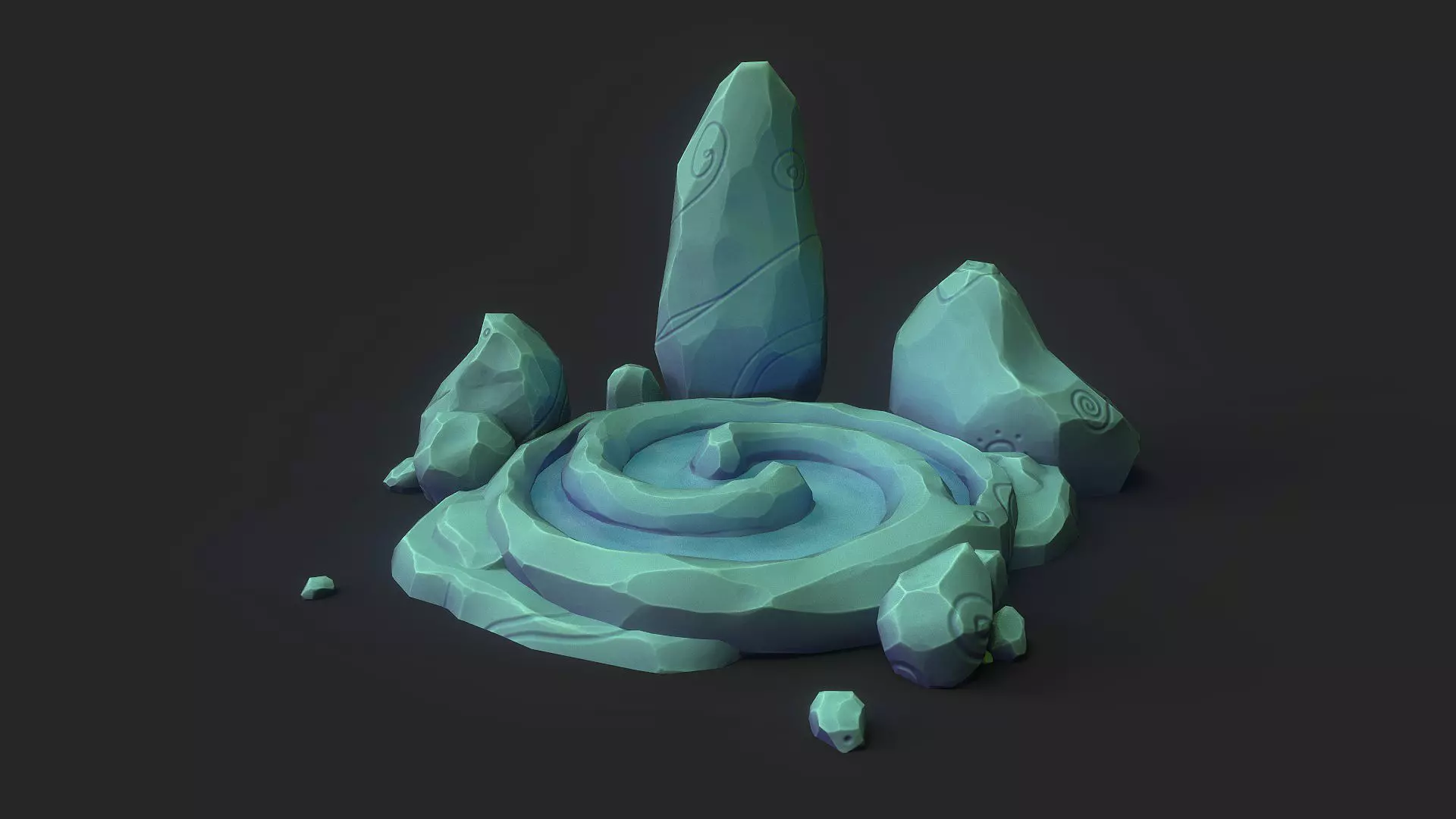 Stylized Spiral Stone Pool Low-poly 3D model_0