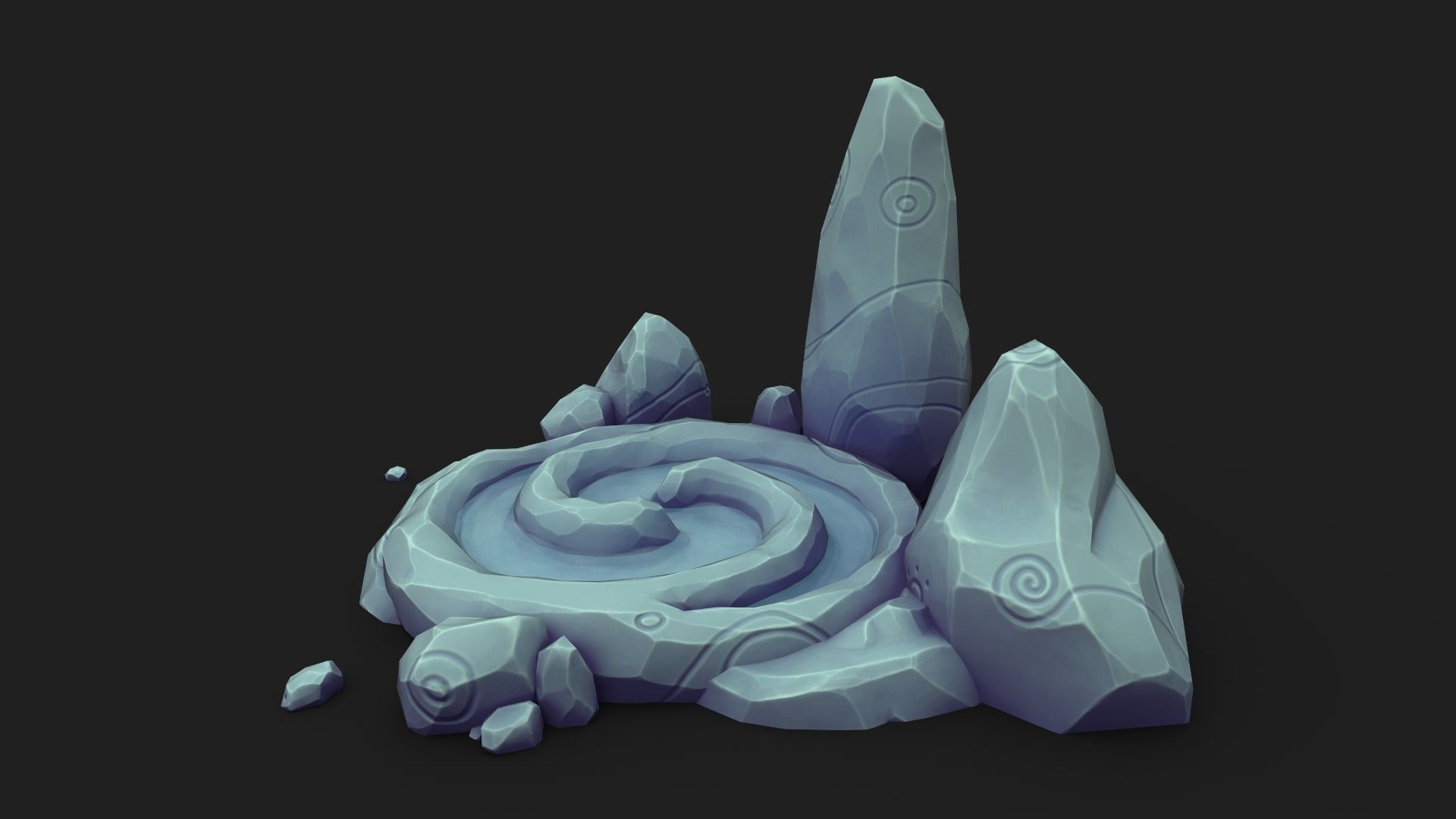 Stylized Spiral Stone Pool Low-poly 3D model_6