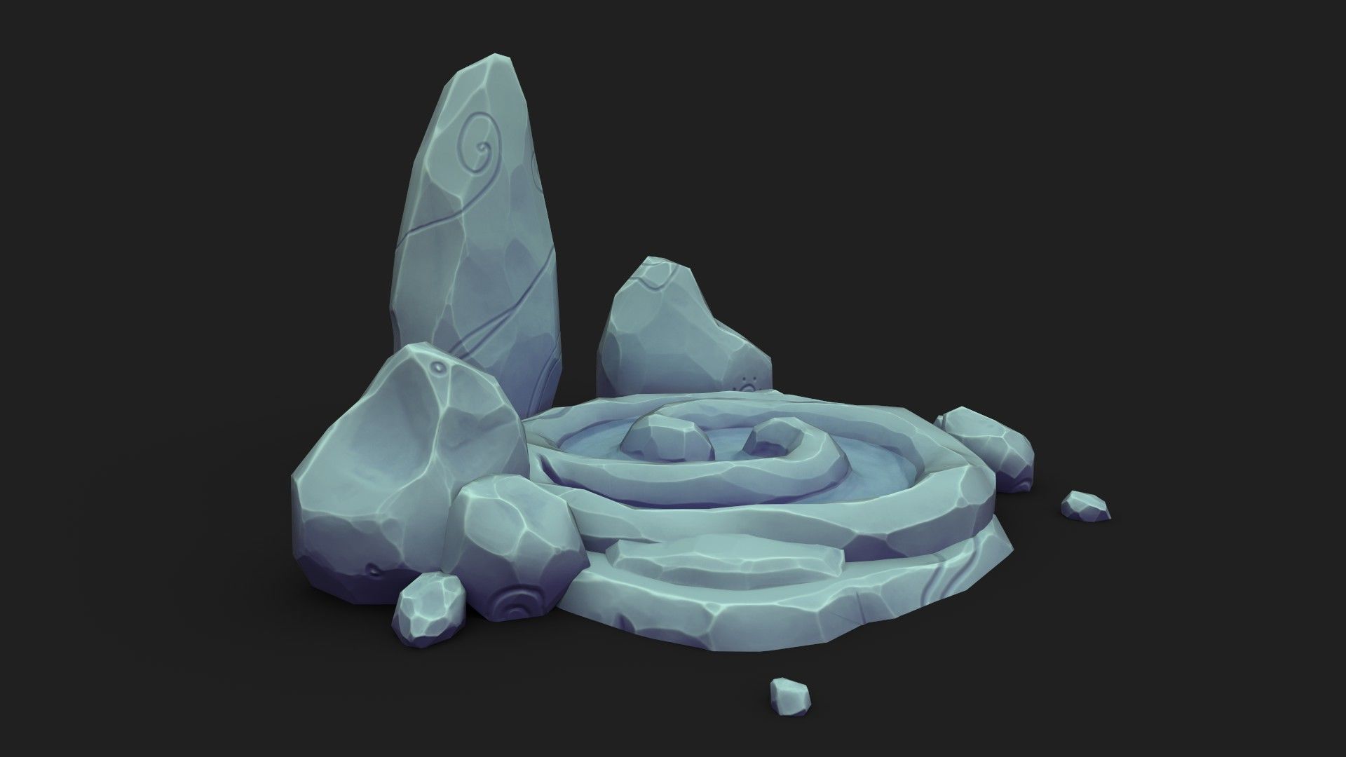 Stylized Spiral Stone Pool Low-poly 3D model_2