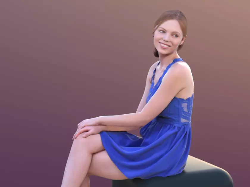 Valeska 10245 - Sitting Elegant Girl Low-poly 3D model_0