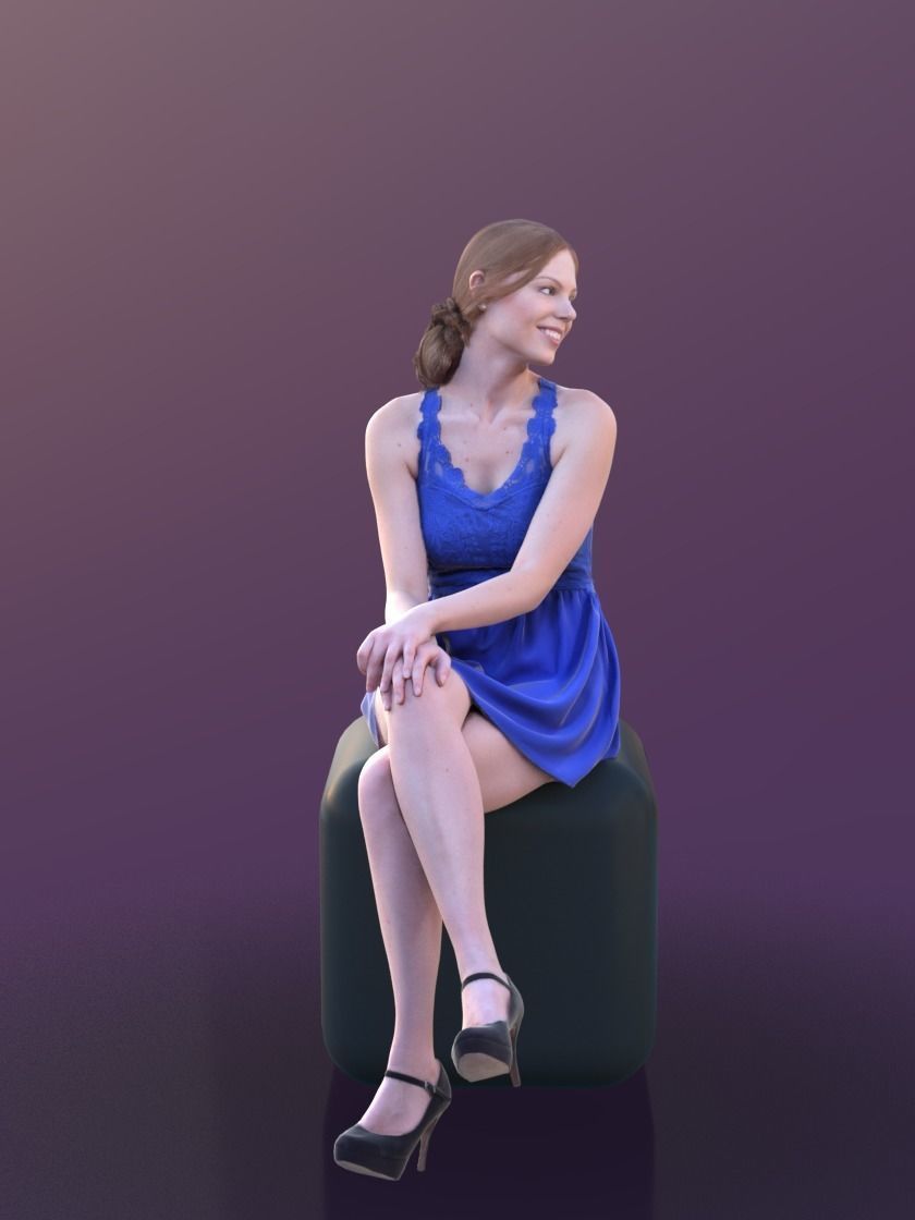 Valeska 10245 - Sitting Elegant Girl Low-poly 3D model_3