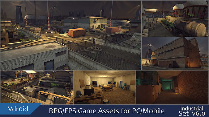 RPG FPS Game Assets for PC Mobile Industrial Set v6 Low-poly 3D model