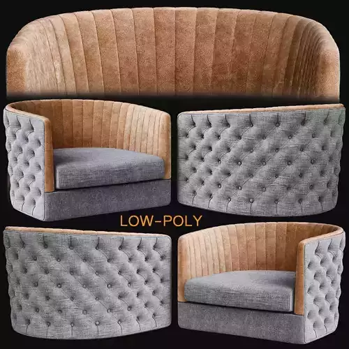 Armchair - Lucilla - B low poly 3d model