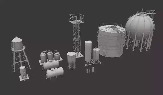 Storage Tanks Pack Low-poly 3D model