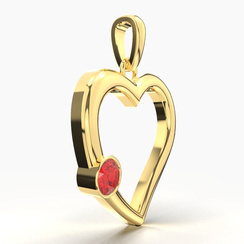 SINGLE RUBY HEART PENDANT 3D print model_2