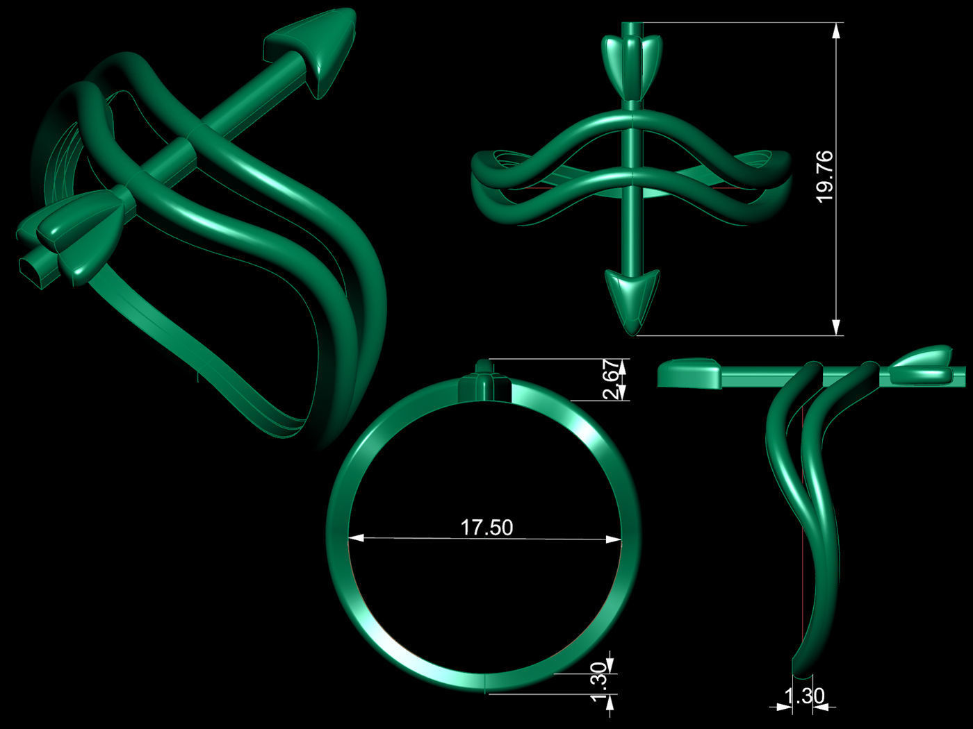 R 0193 Ring bow 3D print model_1