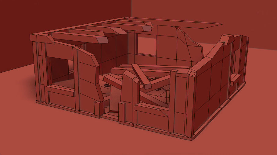 Destroyed house building  Low-poly 3D model_2