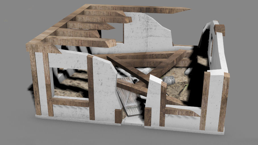 Destroyed house building  Low-poly 3D model_1