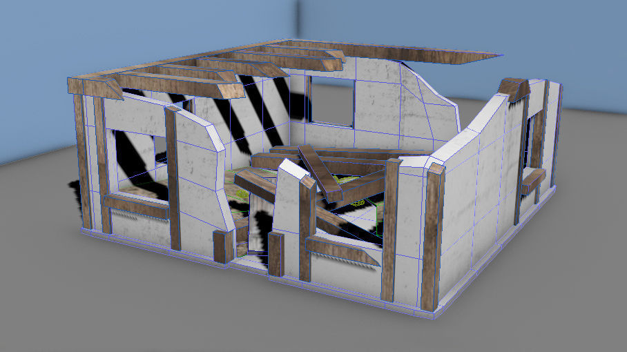 Destroyed house building  Low-poly 3D model_3