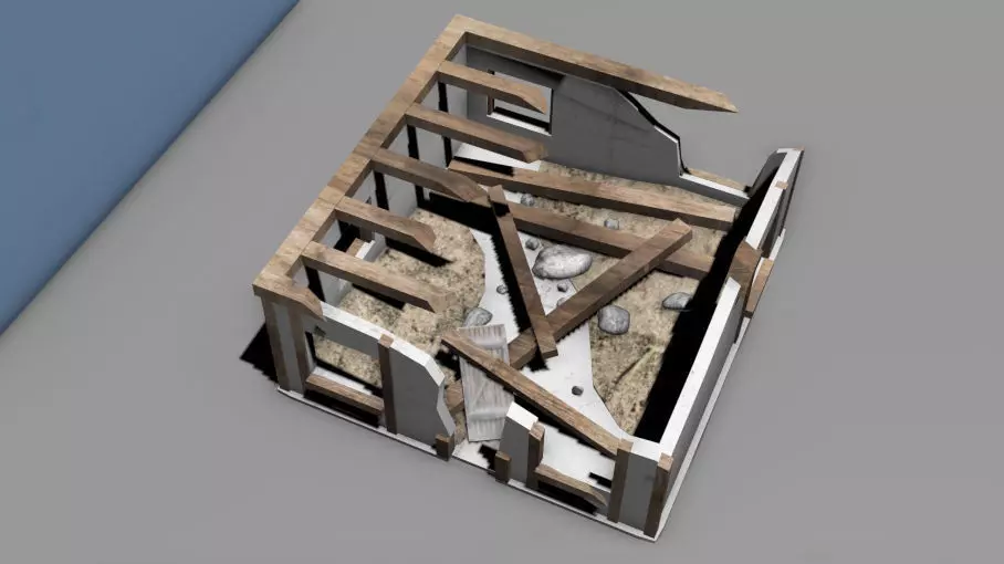 Destroyed house building  Low-poly 3D model_0