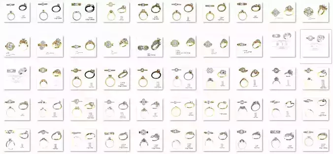 50 Solitaire Wedding Engagement stl details collection  3D print model