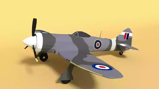 Low Poly Cartoon Hawker Tempest MKII Airplane