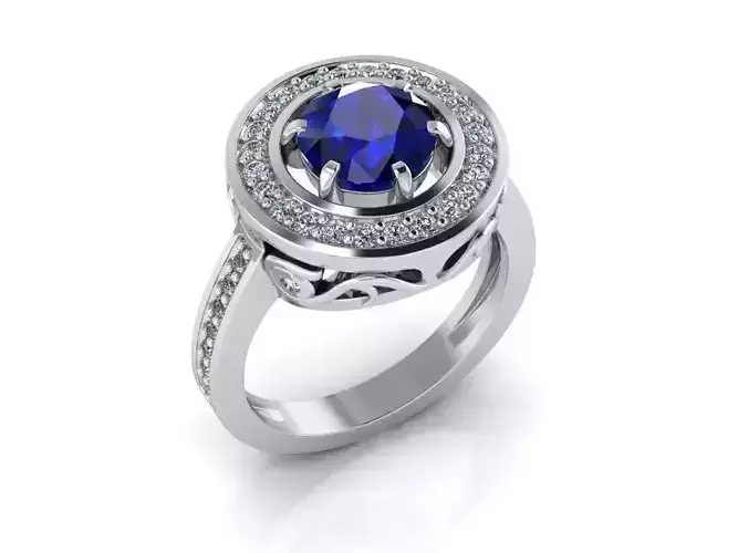 Ring with central gem 3D print model 6 x sizes