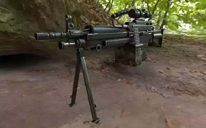 M249 SAW Machine Gun Low Poly