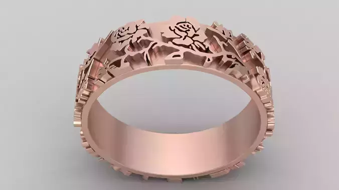 Rose Flower Gold Wedding Engagement Ring