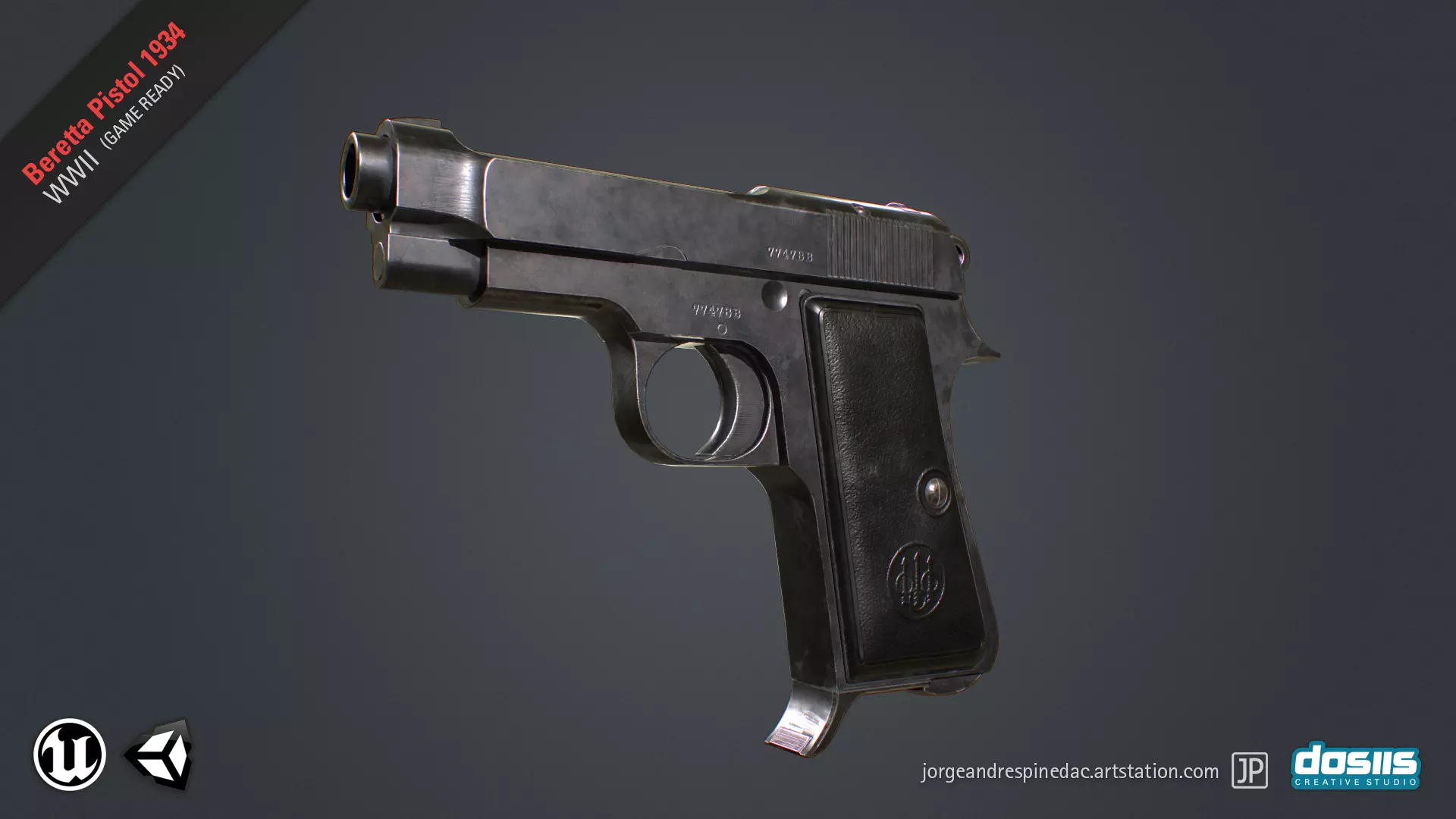 Beretta Pistol 1934 - Game Ready Low-poly 3D model_0