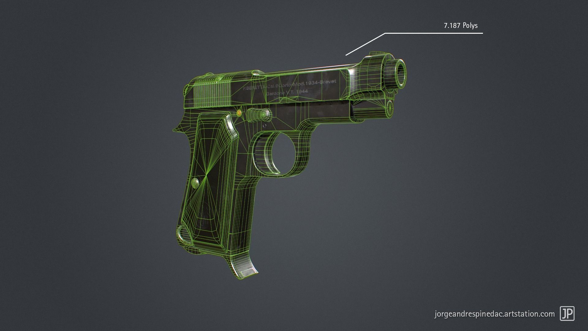 Beretta Pistol 1934 - Game Ready Low-poly 3D model_7