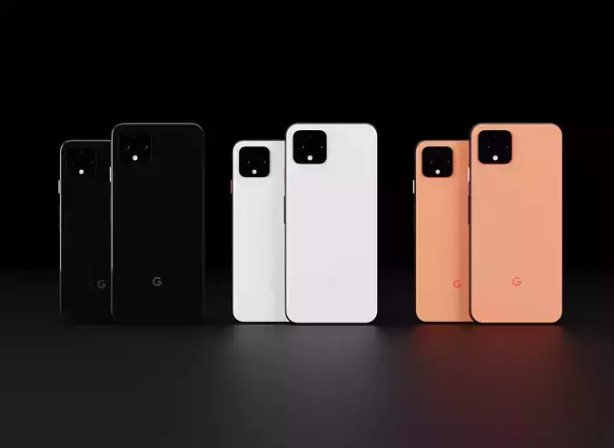 Google Pixel 4 and 4 XL In All Official Colors Bundle Low-poly 3D model