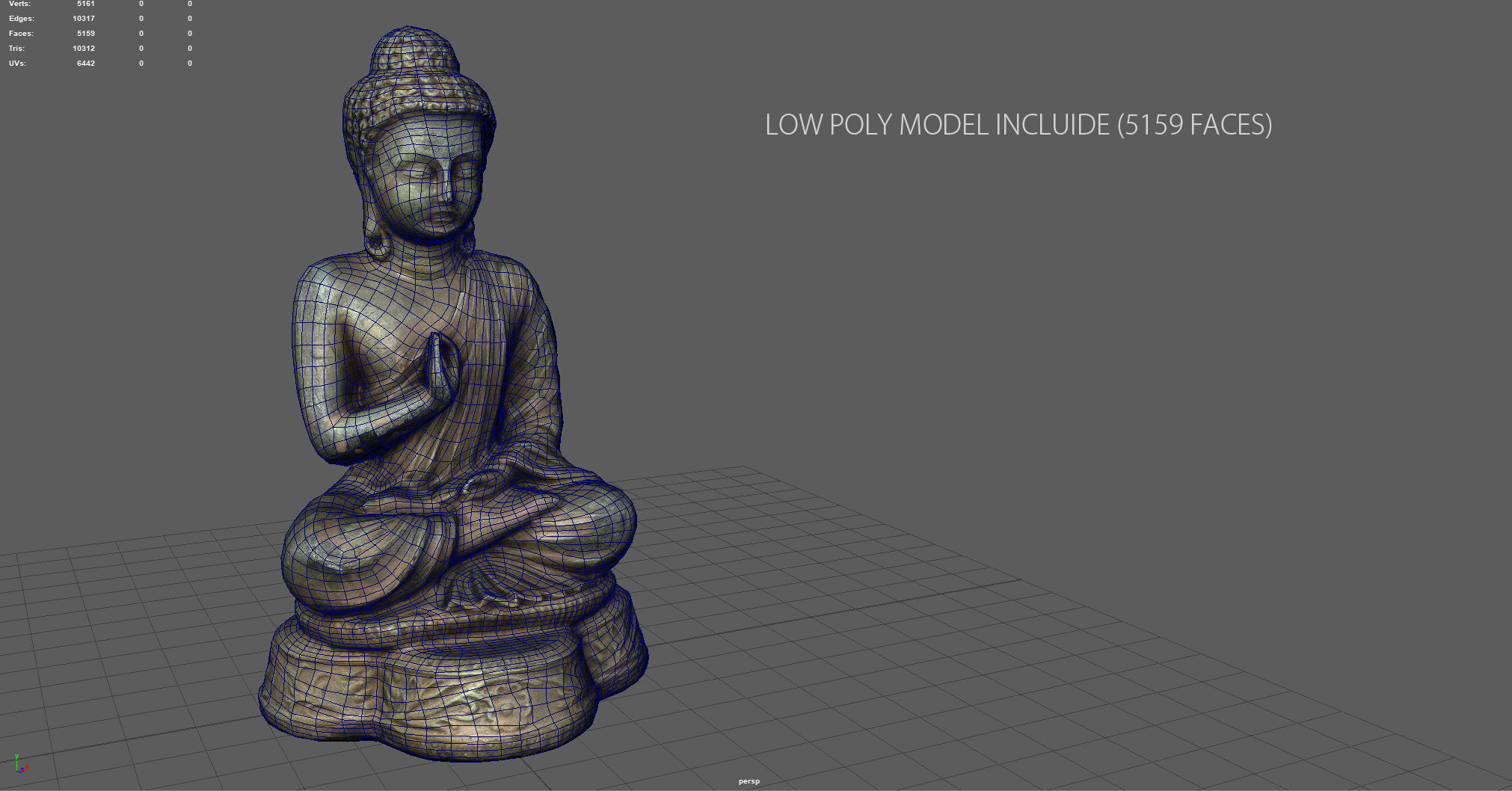 Iron Buddha Low-poly 3D model_5