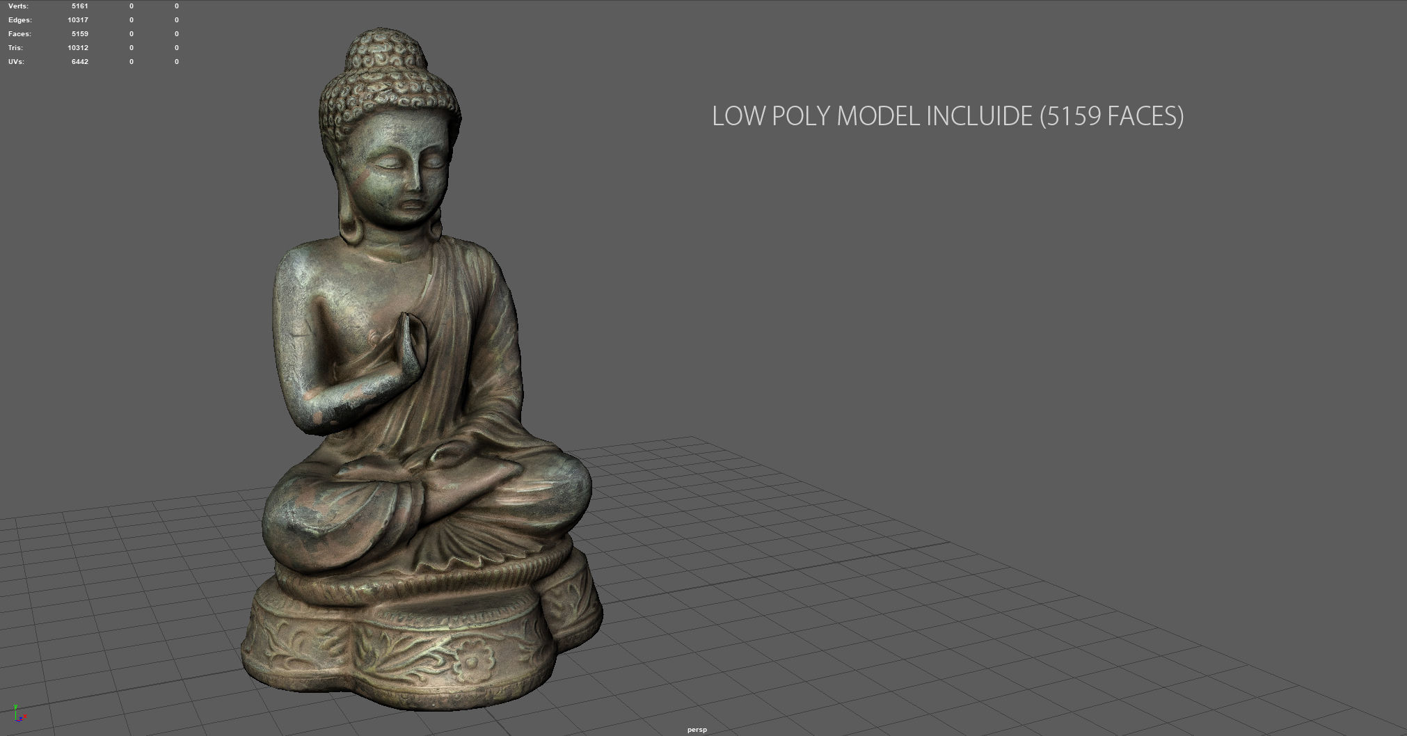 Iron Buddha Low-poly 3D model_6