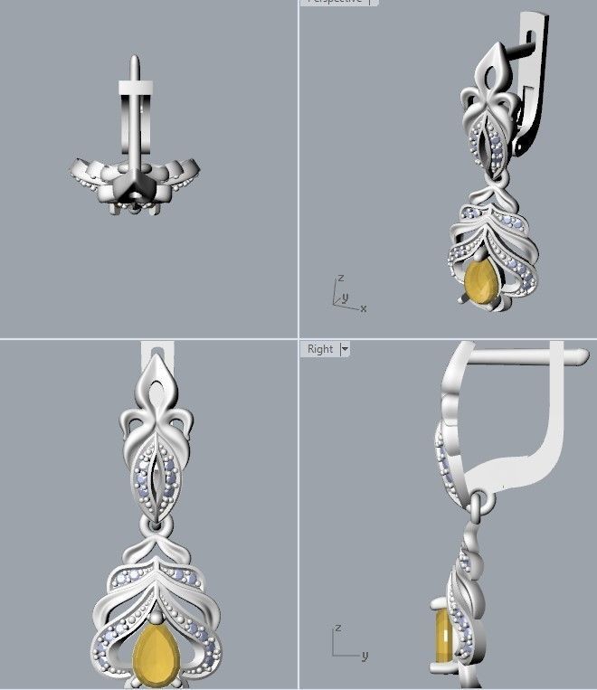 Women Earrings  with gems and diamonds 3dm stl vintage 3D print model_19