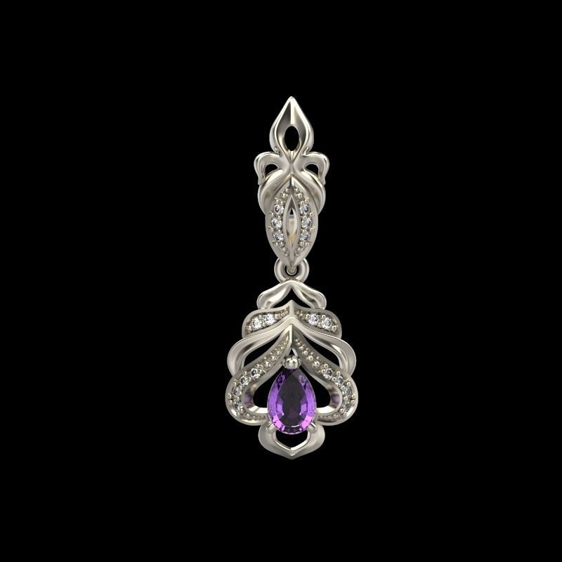 Women Earrings  with gems and diamonds 3dm stl vintage 3D print model_6