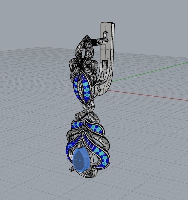 Women Earrings  with gems and diamonds 3dm stl vintage 3D print model_36