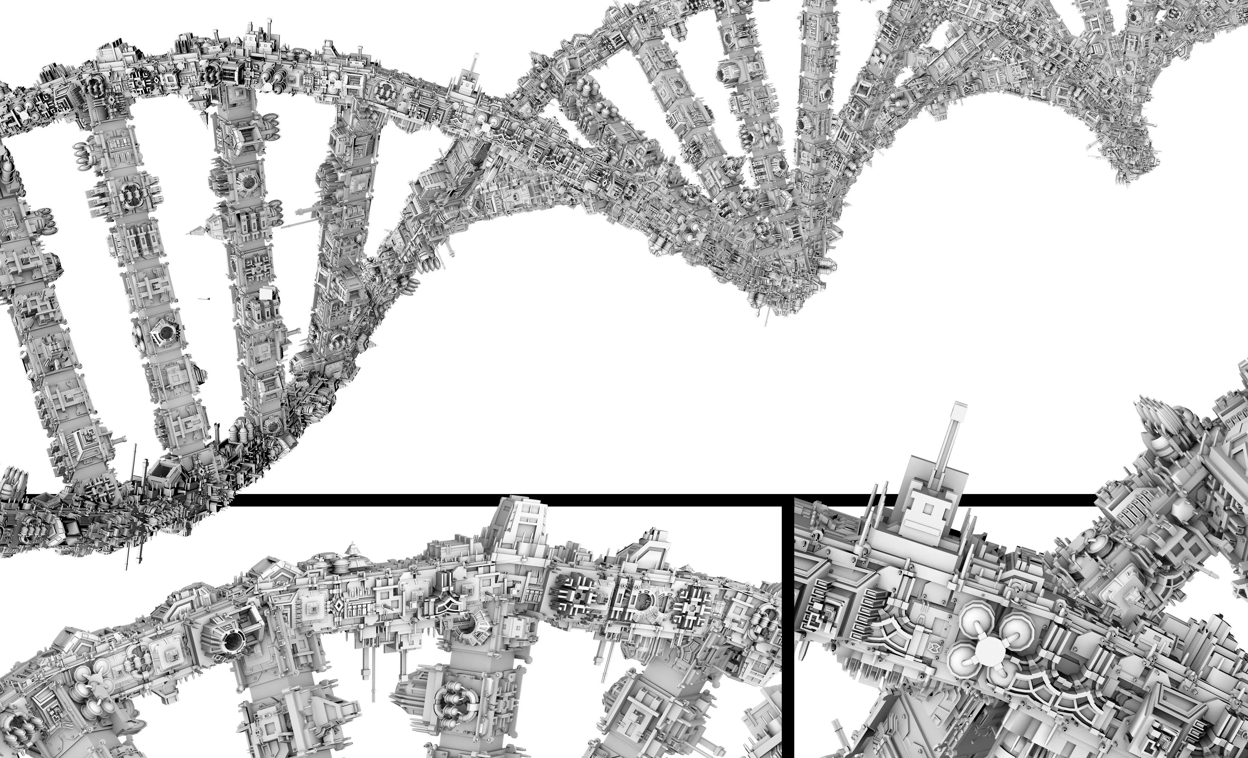 DNA Strand Futuristic Highly Detailed Made of Spaceships 3D model