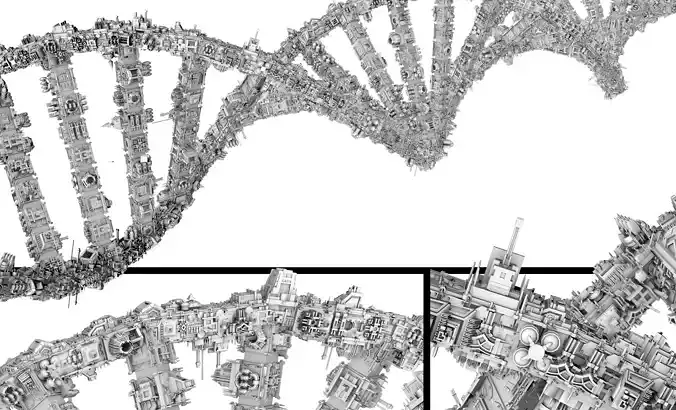 DNA Strand Futuristic Highly Detailed Made of Spaceships