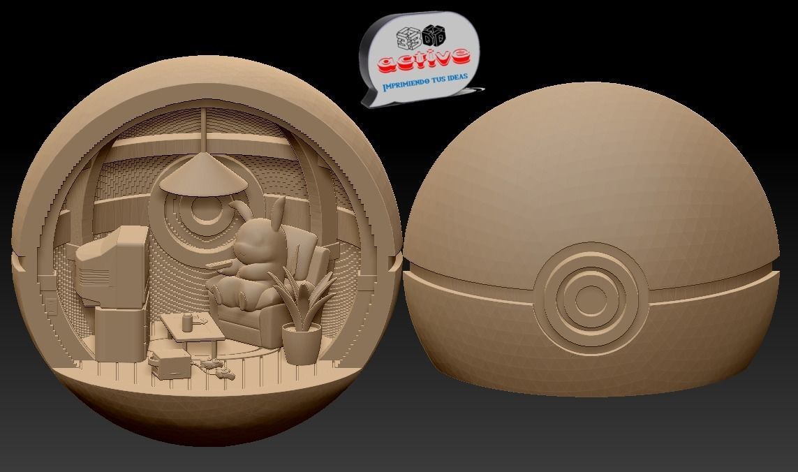 Pokemon - Pikachu inside his pokeball 3D print model_4