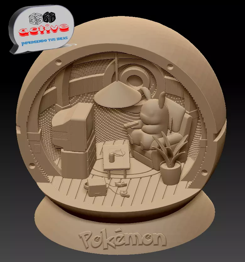 Pokemon - Pikachu inside his pokeball 3D print model_0