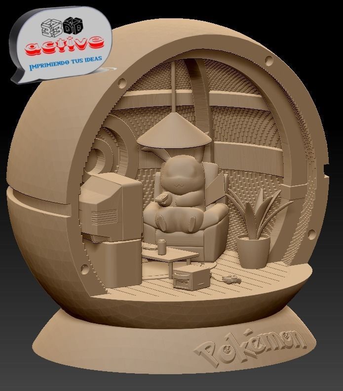 Pokemon - Pikachu inside his pokeball 3D print model_2