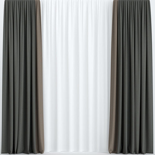 Dark curtains with tulle 3D model