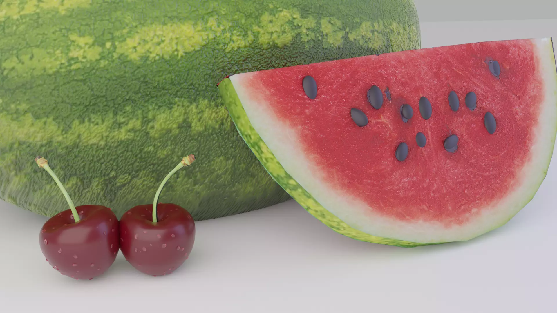 Watermelon And Cherries Free 3D model_0