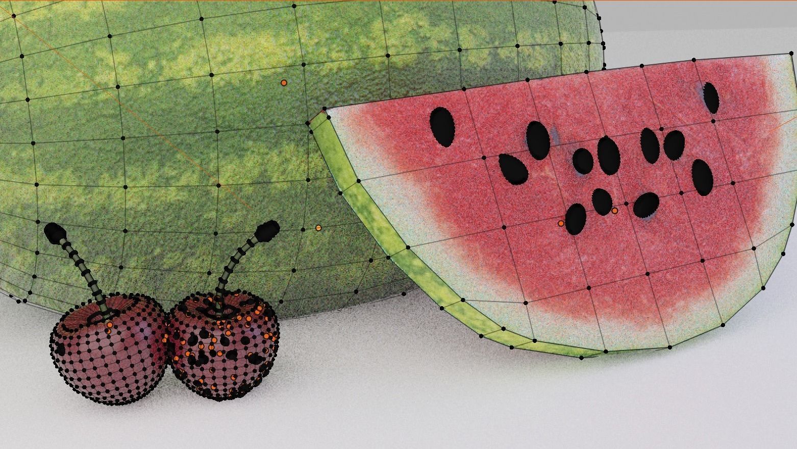 Watermelon And Cherries Free 3D model_1