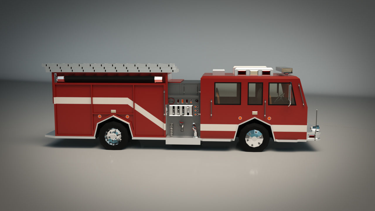 Low Poly Fire Truck 04 Low-poly 3D model_7