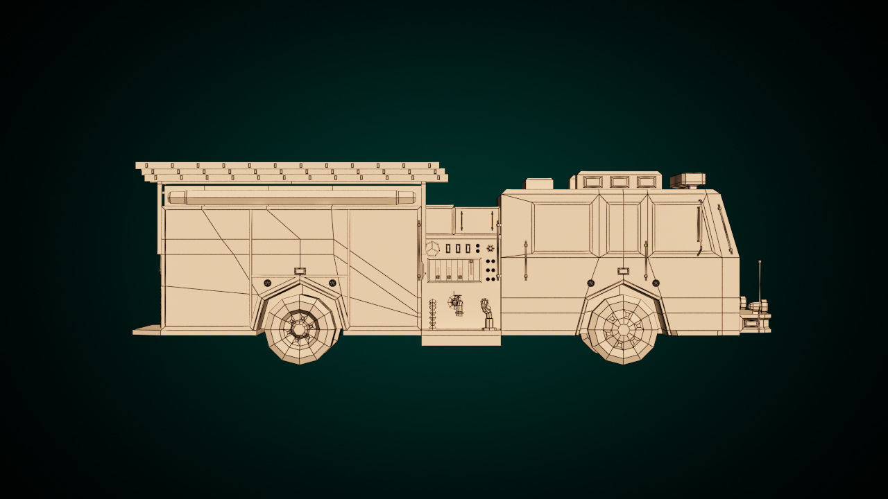 Low Poly Fire Truck 04 Low-poly 3D model_10