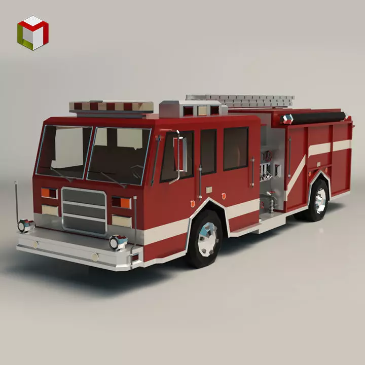 Low Poly Fire Truck 04 Low-poly 3D model_0