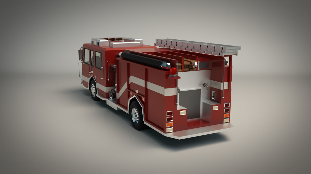 Low Poly Fire Truck 04 Low-poly 3D model_3