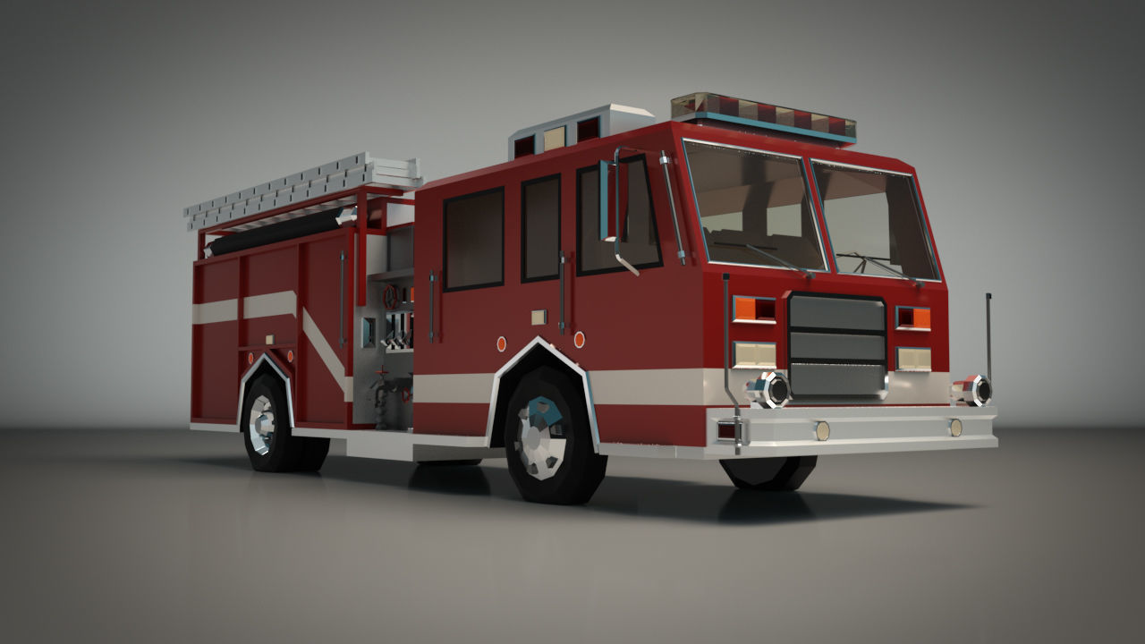 Low Poly Fire Truck 04 Low-poly 3D model_6