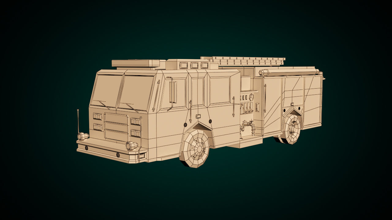 Low Poly Fire Truck 04 Low-poly 3D model_8
