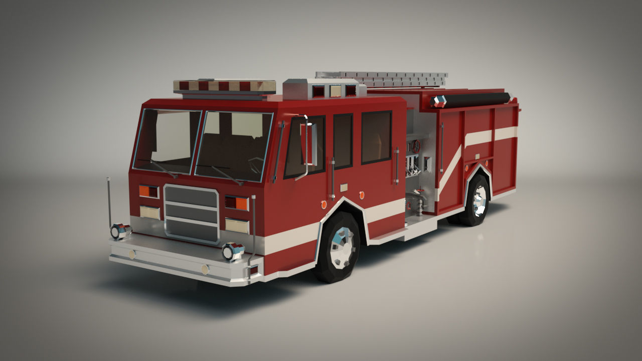 Low Poly Fire Truck 04 Low-poly 3D model_2