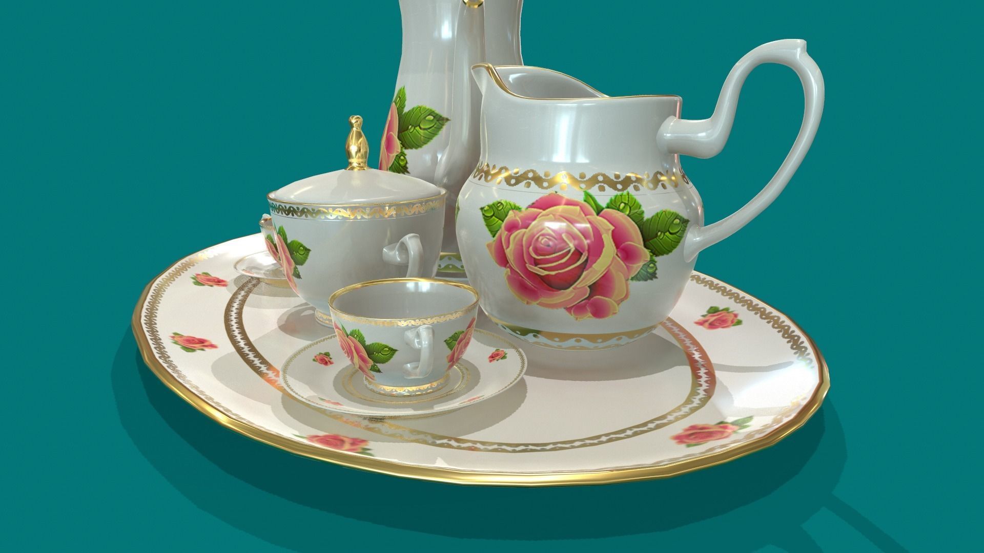 Porcelain Tea set 3D model_3