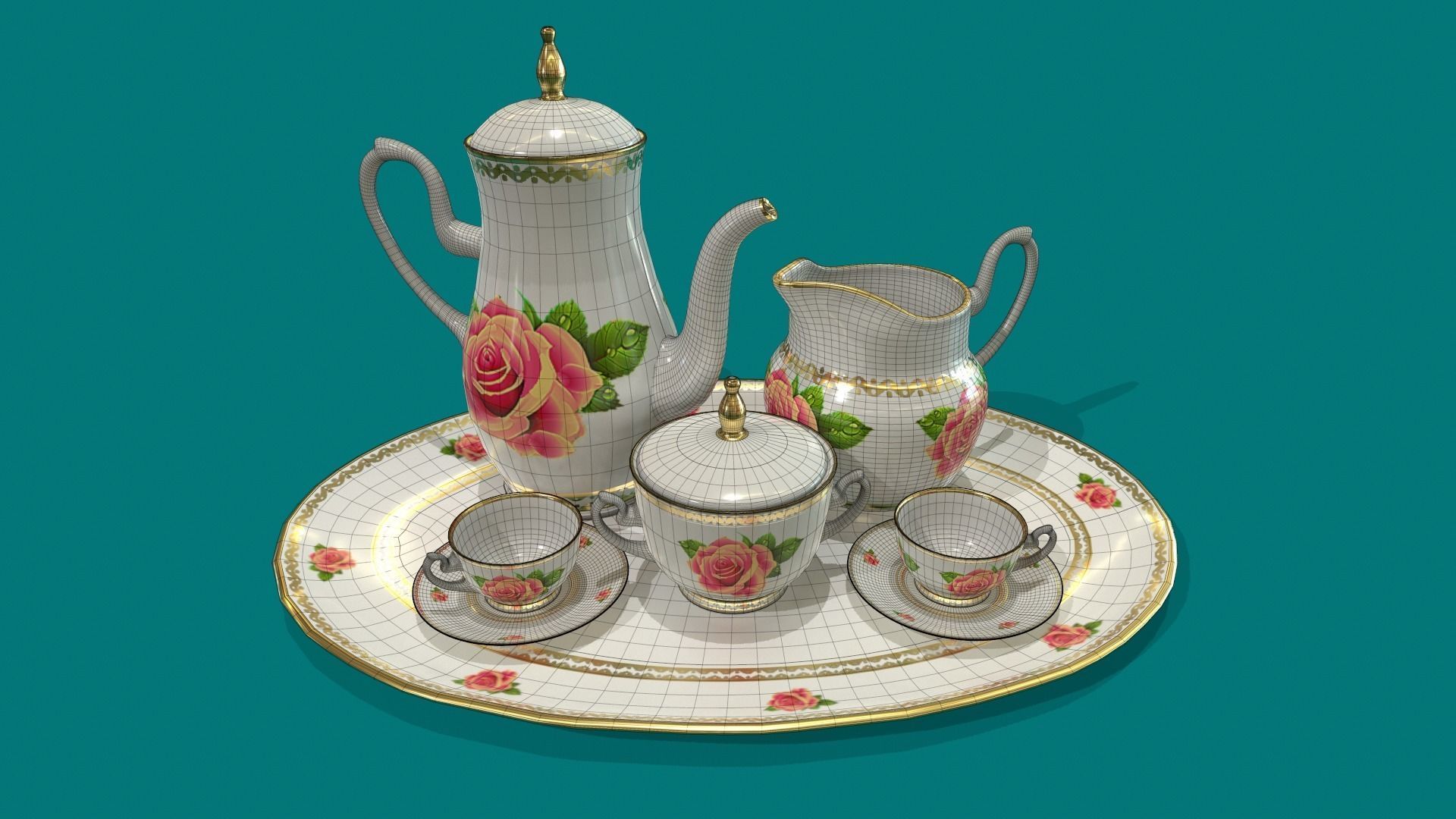 Porcelain Tea set 3D model_6