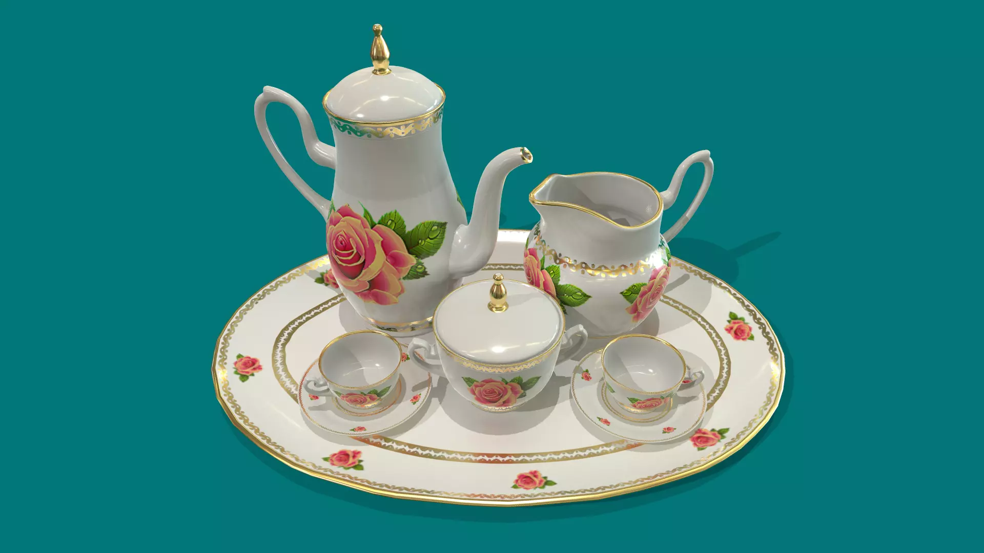Porcelain Tea set 3D model_0