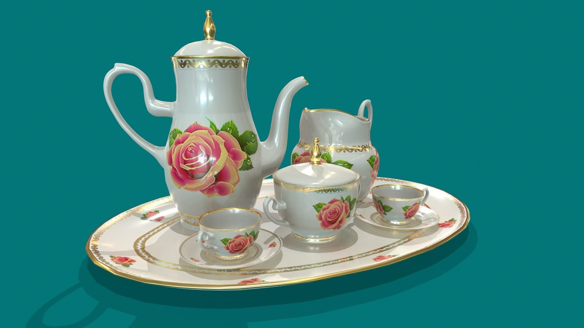 Porcelain Tea set 3D model_2