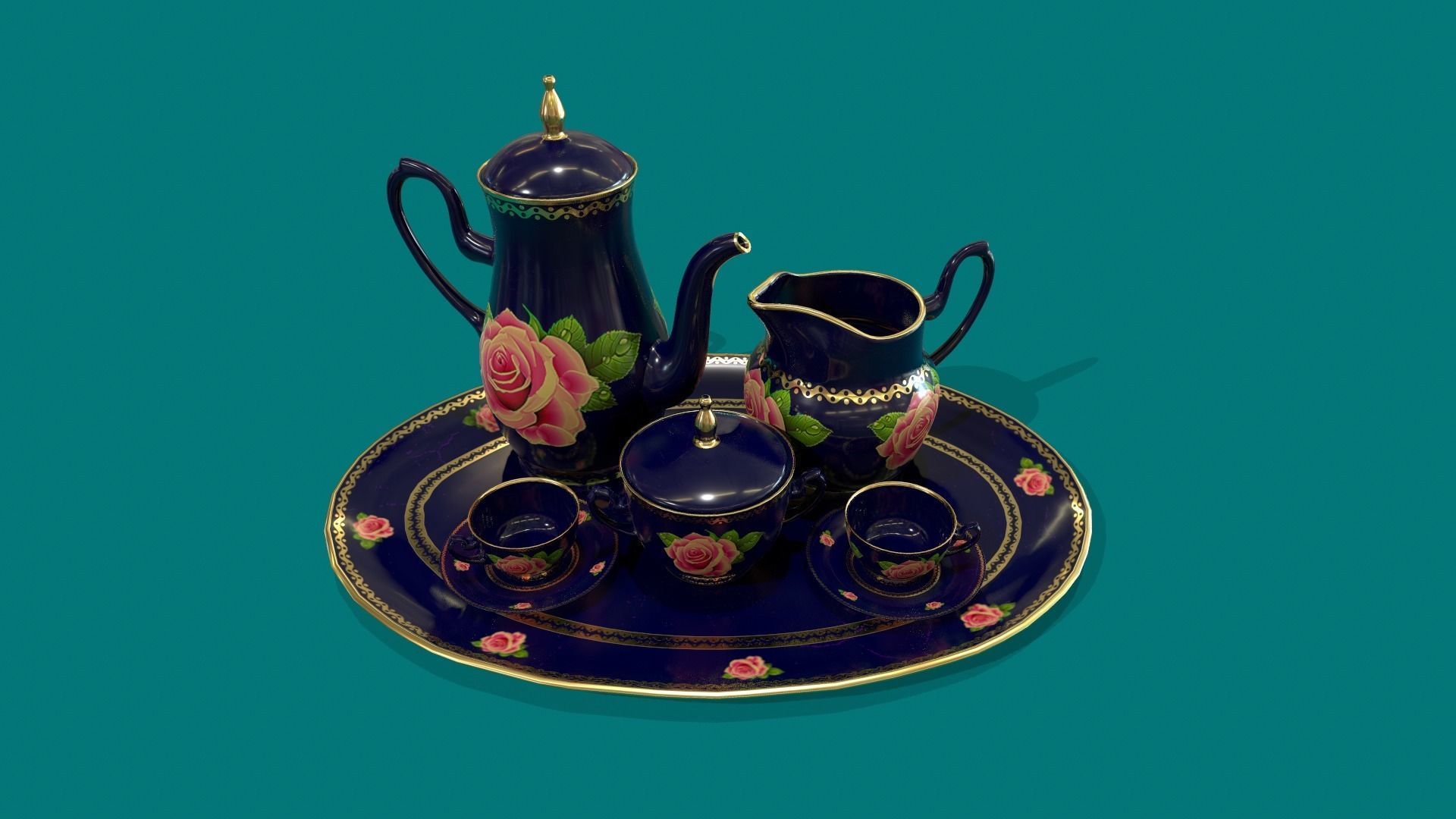 Porcelain Tea set 3D model_7