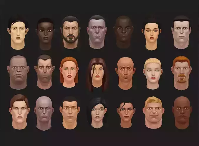 low poly handpainted heads full pack 3D Model Collection