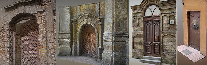 set of old decaying doors and gates 3D Model Collection