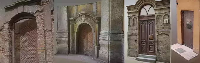 set of old decaying doors and gates 3D Model Collection